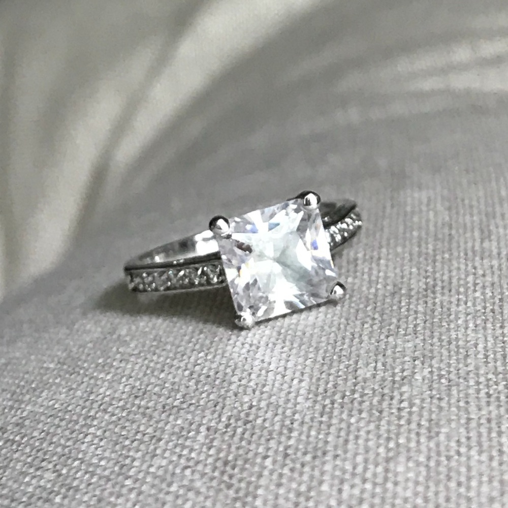 Lia Sophia 3 Ct Square Princess Cut CZ Rhodium 925 Silver Engagement Ring Sz 6